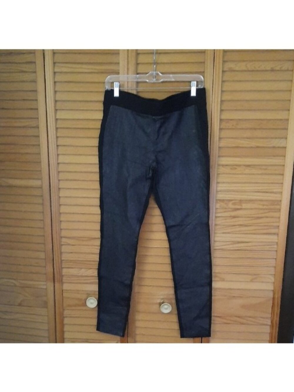Cabi Black Faux Leather Look Front Chaps Style Pull On Leggings Size Medium